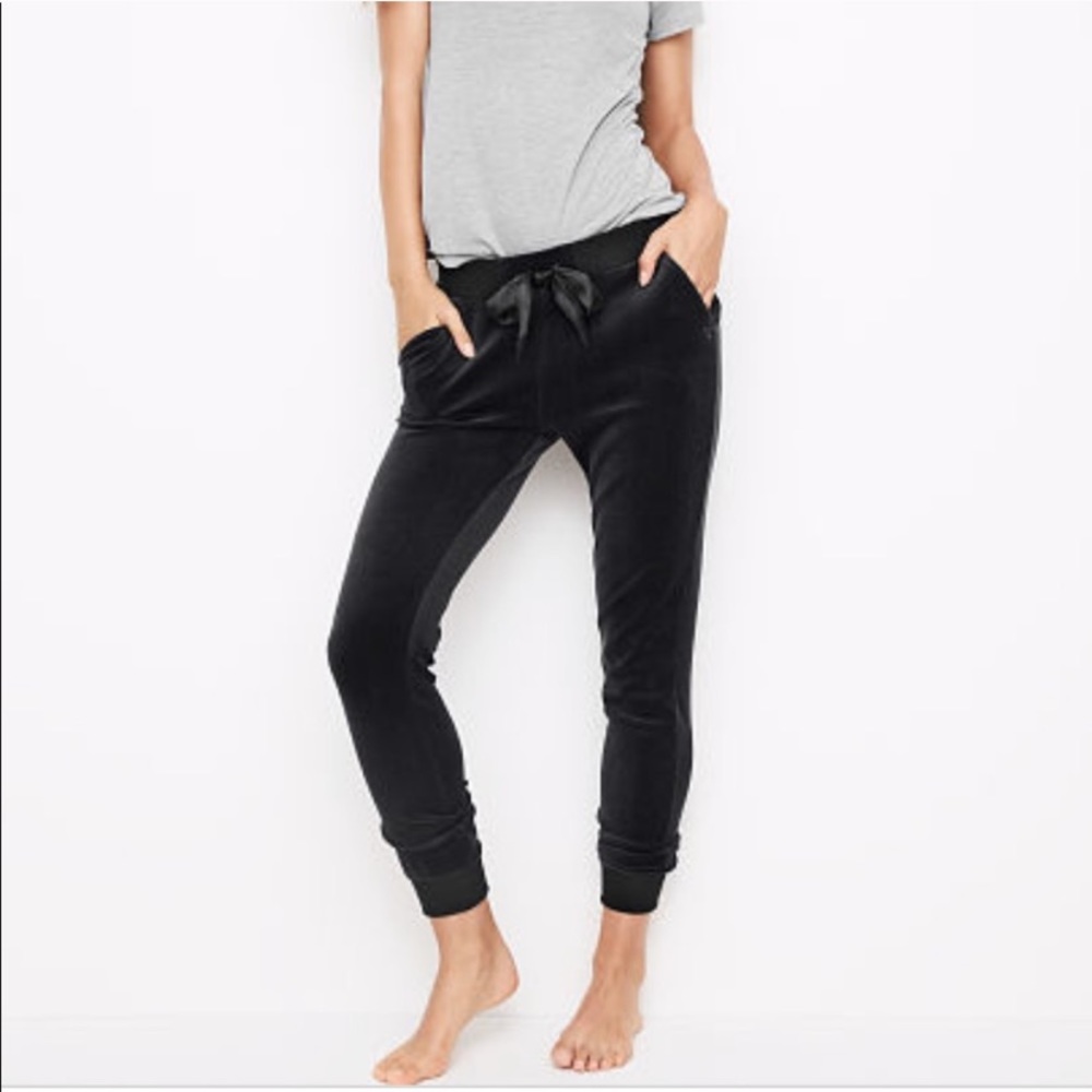 Black Velour Joggers, With Pockets